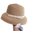 Sombrero con pantalla de lámpara de lazo estilo Hepburn para mujer, nuevo sombrero de pescador casual versátil de verano, sombrero de paja con protección solar