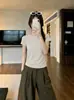Camiseta de estilo coreano, corte regular, cuello redondo, manga corta para mujer, 260g, hecha con cachemira de musgo, adecuada para principios de otoño, adelgazante y favorecedora, top básico versátil