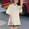 Camisa polo blanca de algodón puro, camiseta de manga corta para mujer, cuello camisero, estilo universitario, top casual japonés versátil ins de verano 2026