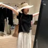 Camiseta Rosa de Manga Corta para Mujer con Hombro Derecho en Verano, Prenda Interior Versátil, Holgada, Efecto Adelgazante, Fina, Ligeramente Transparente, Camiseta Base para Combinar al por Mayor