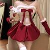 Atuendo Navideño con Sentido de Atmósfera, Top Tubo de Terciopelo Vestido Rojo, Mini Vestido de Cosplay de Chica Conejito para Mujer