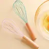 Batidor de Huevos de Madera de Mango Colorido Portátil de Silicona Batidora de Crema Batidor Manual Multifuncional para Mezclar Líquidos