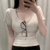 Roupa de Exportação de Moda Feminina Dongdaemun Coreana - Um Item Essencial de Roupa Íntima~ Todo Mundo Deveria Ter Uma, Uma Camiseta Justa de Manga Curta com Decote V que Valoriza a Figura