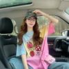 Camiseta de Algodón Puro Estilo Dulce Frutas Graffiti para Mujer Ins Hermoso Color Degradado Difuminado Gordo mm Holgada Casual Aspecto Adelgazante Top