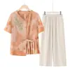 Novos looks de verão 2026 para mães, terninhos de verão elegantes e estilosos para mães, novas blusas de estilo chinês, roupas de manga curta para mulheres de meia-idade e idosas