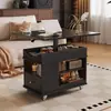 Mesa lateral de sofá, mesa de chá, armário de chá, mesa de centro de madeira maciça, uso doméstico na sala de estar, mesa dobrável, carrinho pequeno, mesa de centro móvel e com altura ajustável