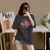 Camiseta de Manga Corta para Mujer de Alta Gama Color Gris Oscuro, Nuevo Estilo Verano 2025, Algodón Puro, Top Holgado Estilo Europeo Oversize, Camiseta de Moda