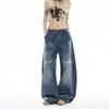 Jeans Wide Leg Lavado Vintage Desgastado Estilo Hong Kong Laranja Infantil Feminino Solto Emagrecedor Personalidade Preguiçoso Versátil Comprimento Total