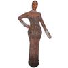 Malla elástica de pedrería de alta gama de origen transfronterizo personalizada Europa, América y África vestido sexy ajustado en stock