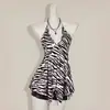 Estilo Novo de Verão Europeu e Americano Retrô Estampa de Zebra Moda Colete, Top Camisola Elegante e Sexy com Decote V Costas Nu para Mulheres