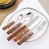 Cuchillo, tenedor y cuchara de acero inoxidable 304 transfronterizos, palillos, cuchillo y tenedor para carne con mango de madera de estilo japonés, cuchara de postre, vajilla occidental.