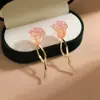 Pendientes de Flor Rosa con Goteo de Esmalte para Mujer, Pendientes Dulces y Fragantes, Elegantes y a la Moda que Reducen la Edad, Pendientes Versátiles