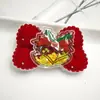 Pinza para el pelo con lazo de terciopelo rojo navideño, set de tocado con campana y borla de dibujos animados lindos de Papá Noel para niños