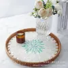 Plato de Frutas Decorativo Hecho a Mano de Ratán Importado Color Concha Adornos Decorativos Bandeja de Almacenamiento de Joyería Bandeja de Té Plato Redondo