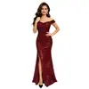 Vestido de Noche Largo Sirena con Lentejuelas de un Hombro Abertura Ajustado Anfitrión de Banquete Lujo Ligero Ropa de Fiesta Cola
