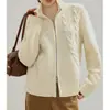 GR OrderCardigan de punto en capas con patrón trenzado estilo dinero antiguo de lana de oveja con doble cremallera, chaqueta gruesa y cálida