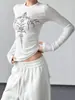 Camiseta Blanca Sexy Cruzada de Manga Corta para Mujer Estilo High Street Americano Otoño e Invierno 2025 Nuevo Top Delgado que Resalta la Cintura