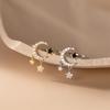 Anel Nalan Prata S925 Pequeno Fresco Diamante Estrela e Lua Doce Crescente Curvado Feminino Estilo Coreano Joia de Mão J9656