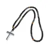 Collar Cruz de Ágata Negra Europea y Americana Transfronterizo Ojo de Tigre Cruz de Hiel de Hierro Rosario Collar para Hombre Venta al por Mayor