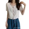 Primavera 2026 Novo Estilo Francês Estilo Suave Decote V Forro Tricô Design Feminino Senso de Design Manga Curta Top Cardigan de Nicho Tendência