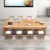 Escritorio de Oficina de Madera Maciza Mesa Grande para Entrenamiento Multiusuario Mesa de Conferencias para 6-10 Personas Conjunto de Escritorio y Silla de Oficina Retro para Personal de la Empresa