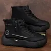 Botas de trabajo de invierno para hombre, de una sola capa de algodón, de caña alta, forradas de forro polar y engrosadas para abrigar, con empeine de cuero cómodo y diseño deportivo