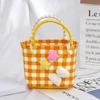 Bolsa de palha portátil de fornecedor internacional, bolsa de praia com mosaico da moda, bolsa quadrada pequena aberta colorida, cesta de vegetais portátil