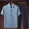 Ropa de verano para papá traje Seda de hielo para hombre Mediana edad y ancianos Delgada Talla grande de abuelo Camisa de solapa de manga corta para ancianos