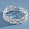 Pulsera de Hebilla de Bloqueo Hueca Cruzada Redonda y Cuadrada Incrustada con Diamantes Transfronteriza Europea y Americana, Lujo Ligero, Personalizada, Joyería Sencilla para la Mano para Mujeres