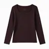 Camiseta térmica Camellia, cuello semi-alto, cuello mao pequeño, corte ajustado, estilo regular, cálida, para mujer, de manga larga, sin costuras, ropa interior de otoño/invierno