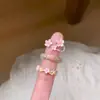 Anillo de Flor de Durazno Rosa Esmaltado 3D Estilo Chino de Nicho Anillo Apilable para Dedo Índice para Mujeres Versátil y Elegante