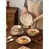 Juego de vajilla de cerámica cocida en horno estilo japonés, cuencos y platos de arroz vintage, juego con patrón martillado irregular, combinación de cuenco y plato nuevo modelo 2026