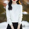 Suéter de Punto con Cuello de Encaje para Mujer Estilo Francés Retro Dulce Top Primavera Otoño Capa Base Versátil Estilo Perezoso Manga Larga