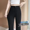 Calça de alfaiataria de renda boca de sino preta para mulheres, novo estilo de verão, calça de cintura alta reta de perna larga, calça boca de sino cropped casual