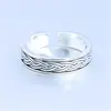 Anillo Retro de Plata de Ley s990 Tailandesa para Mujer Anillo Abierto con Forma de Torcedura Distinguida Envejecida para Dedos Índice de Niñas