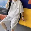 Conjunto de verão masculino, camiseta fina e solta de manga curta, moda trendy estilo Hong Kong, conjunto de duas peças com shorts esportivos casuais