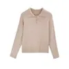 Suéter de punto tipo polo coreano para mujer, con diseño de tres botones, tela suave y cómoda, corte corto y holgado, y estilo dulce de manga larga, perfecto para otoño e invierno.