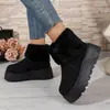 Botas de Nieve de Piel Gruesa de Invierno para Mujer Suela Gruesa Que Aumenta la Altura Zapatos de Pan Calientes Antideslizantes Zapatos Grandes de Algodón sin Cordones Plataforma Cortos