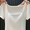 Elegante Camiseta de Manga Corta con Cuello Cuadrado para Mujer, Nueva de Verano 2026, Corte Ajustado, Adelgazante, Huesos de la Clavícula Expuestos, Cuello Bajo, Top Versátil