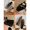 Zapatos de ballet para mujer estilo mismo de Uva Mamá, tacón oculto de 4 cm, puntera cuadrada, Mary Janes con tira cruzada, lazo, zapatos de un solo color de boca poco profunda