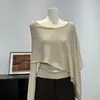 Suéter de punto de manga larga estilo coreano de dos piezas falsas para mujer, jersey de otoño, corte ajustado, elegante chal, top de dos piezas falsas