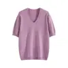 Top de punto versátil para mujer de manga corta con cuello en V, corte ajustado y diseño transpirable, adecuado para el uso diario