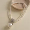 Collar de perlas en capas con cuentas transfronterizo europeo y americano, cadena para la clavícula estilo fiesta vintage, lujo ligero, accesorio versátil de alta gama para mujer
