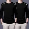 [230g] Camiseta de manga larga para hombre, corte holgado, cuello redondo, adecuada para primavera y otoño, capa interior fina, camiseta básica versátil