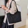 Bolsa de lona estilo japonés para mujer, de lunares, simple, bolsa de mano de gran capacidad, bolso de hombro casual, artístico, adecuado para ir al trabajo, bolsa de compras para estudiantes