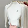 Suéter de Punto Suave Grueso de Moda para Mujer 2024 Otoño e Invierno Cálido con Forro Polar Base Integrada de Polar
