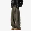 Calça Casual Patchwork Desconstruída Estilo Americano para Homens, Calça de Trabalho Simples com Silhueta Wide-Leg, Calça Plissada Cool de Comprimento Total High Street