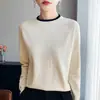 Top de Punto Base Cruzado de Cuello Medio Bloque de Color para Mujer Otoño Invierno Nuevo Manga Larga de Una Línea Pulóver de Moda de Lana