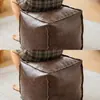 Funda de otomana de cuero para guardar ropa vieja no utilizada, taburete bajo para sofá, puf para sala de estar, reposapiés, taburete de almacenamiento de ropa para personas perezosas