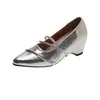 Zapatos Mary Jane para Mujer con Aumento Oculto de Altura 2026 Nuevo Verano Puntiagudos Pequeños de Piel Estilo Francés con Faldas Temperamento Corte Bajo Zapatos de Salón